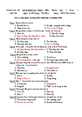 Đề kiểm tra môn địa lý lớp 7 tuần 1